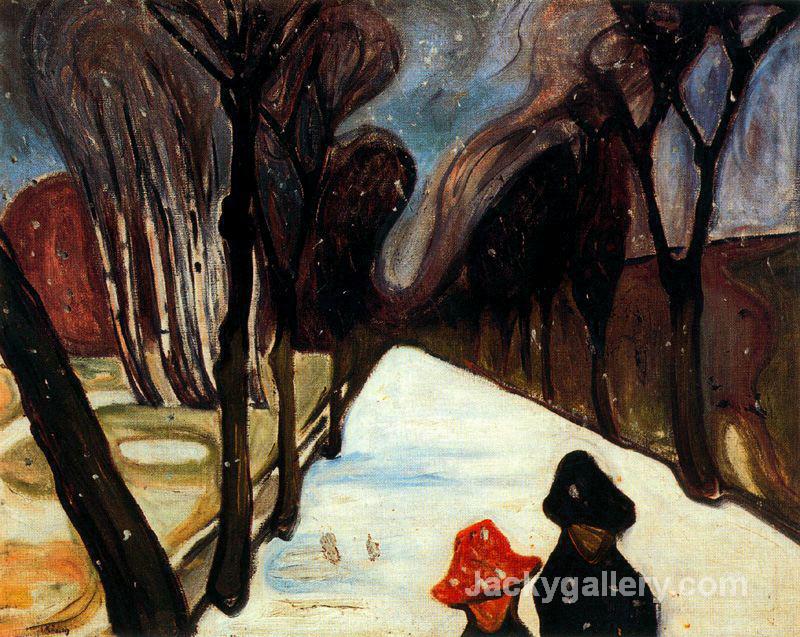 Snow Falling in the Lane by Edvard Munch paintings reproduction
